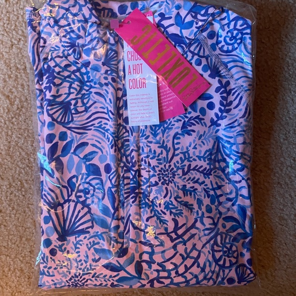NWT Lilly Pulitzer Marion Mesh Half Zip Calla Lilly Pink High Tides Good Vibes. - Picture 5 of 6